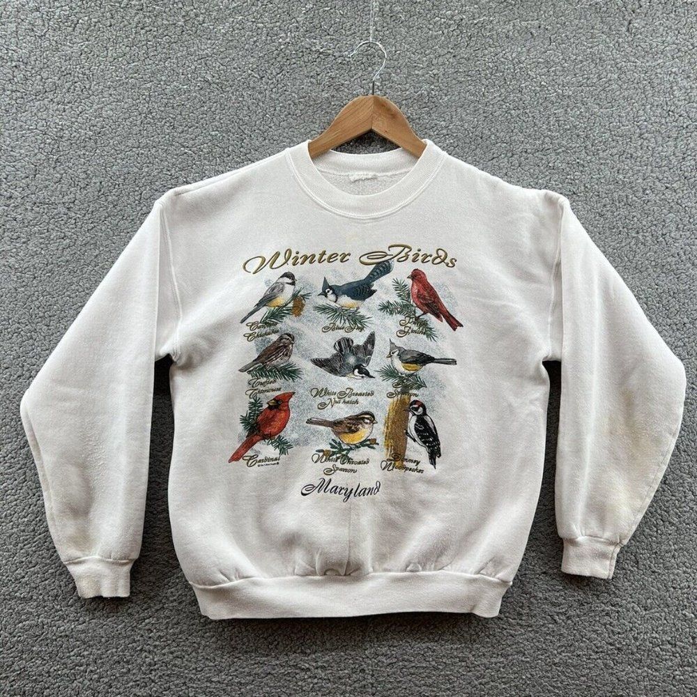 Vintage Winter Birds Maryland White Christmas Crewneck Sweatshirt - Picture 1 of 4